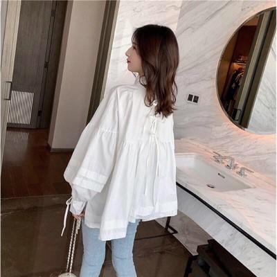 ハイネックフレアブラウス 3965-white/S_お取り寄せ39654-画像2-韓国ファッション通販POPREA［ポップリア］