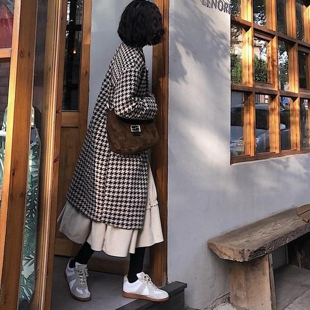 千鳥格子ロングコート 3977-お取り寄せ3977-画像10-韓国ファッション通販POPREA［ポップリア］