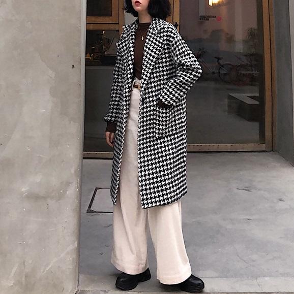 千鳥格子ロングコート 3977-お取り寄せ3977-画像2-韓国ファッション通販POPREA［ポップリア］