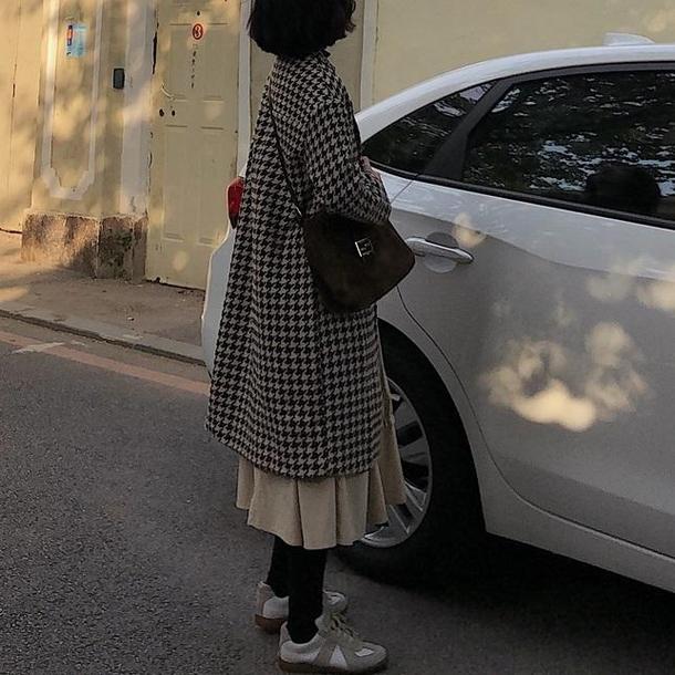 千鳥格子ロングコート 3977-お取り寄せ3977-画像3-韓国ファッション通販POPREA［ポップリア］