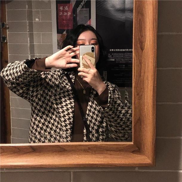 千鳥格子ロングコート 3977-お取り寄せ3977-画像4-韓国ファッション通販POPREA［ポップリア］