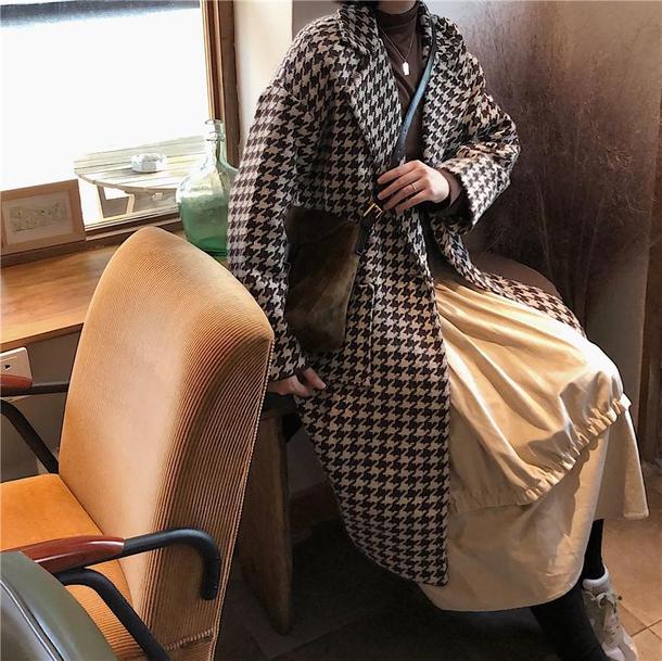 千鳥格子ロングコート 3977-お取り寄せ3977-画像5-韓国ファッション通販POPREA［ポップリア］