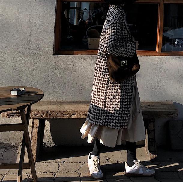 千鳥格子ロングコート 3977-お取り寄せ3977-画像9-韓国ファッション通販POPREA［ポップリア］