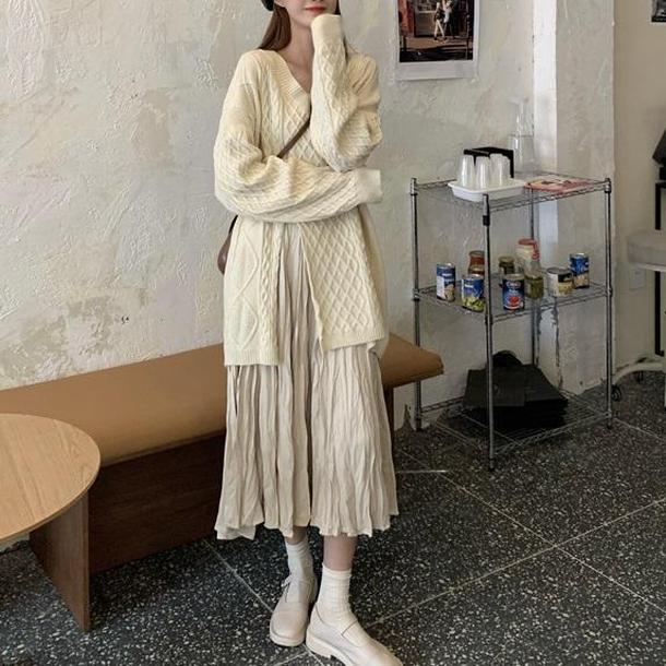 プルオーバーニット＆クリンクルロングスカート 3980-ivory_お取り寄せ39801-画像1-韓国ファッション通販POPREA［ポップリア］