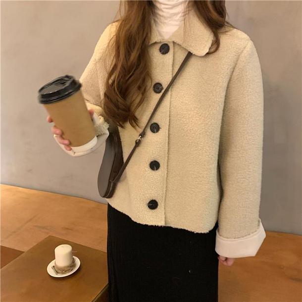 ショートフリースジャケット 3990-ivory_お取り寄せ39902-画像2-韓国ファッション通販POPREA［ポップリア］