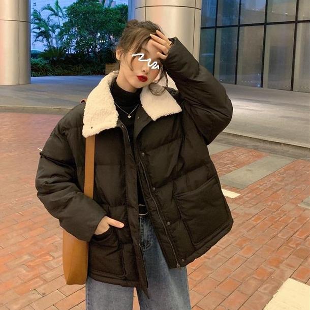 ボア付きエコダウンジャケット 3998-black_お取り寄せ39981-画像1-韓国ファッション通販POPREA［ポップリア］