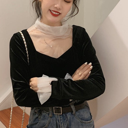 ベロアドッキングトップス 2642-画像3-韓国ファッション通販POPREA［ポップリア］