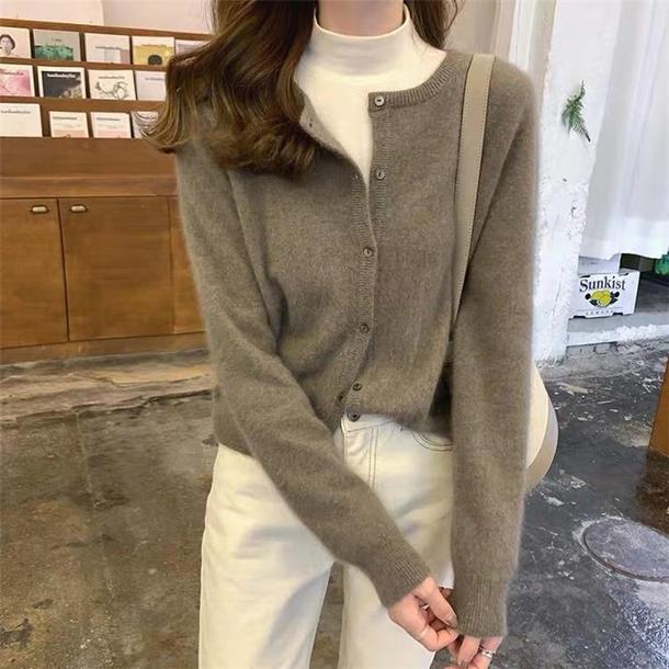 スモーキーカラーカーディガン 4014-khaki_お取り寄せ40141-画像1-韓国ファッション通販POPREA［ポップリア］