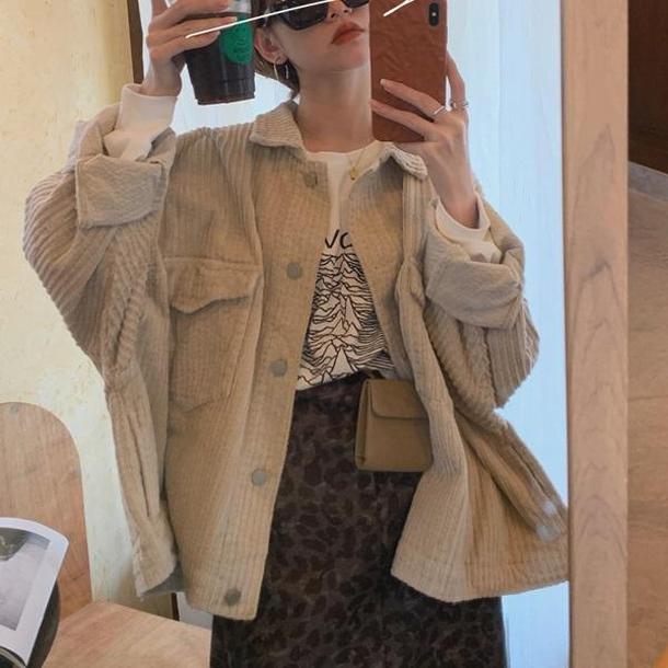 レトロコーデュロイシャツジャケット 4018-お取り寄せ4018-画像1-韓国ファッション通販POPREA［ポップリア］