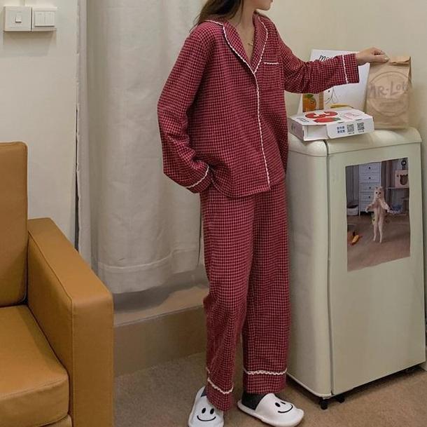 レースチェックパジャマ 4028-お取り寄せ4028-画像6-韓国ファッション通販POPREA［ポップリア］