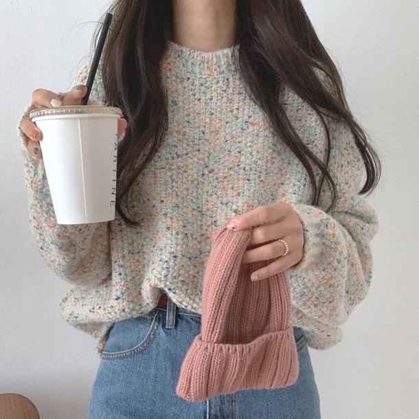 マーブルチョコニット 4033-blue_お取り寄せ40331-画像1-韓国ファッション通販POPREA［ポップリア］