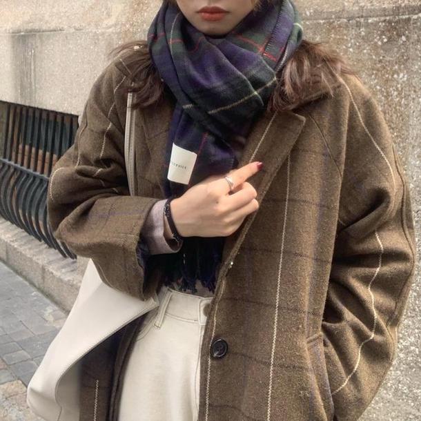 ブリティッシュチェックロングコート 4047-お取り寄せ4047-画像1-韓国ファッション通販POPREA［ポップリア］