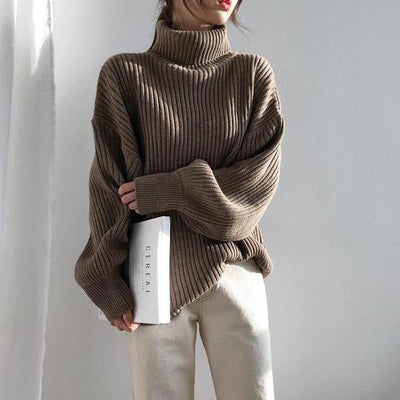 タートルネックリブニット 4050-brown_お取り寄せ40501-画像1-韓国ファッション通販POPREA［ポップリア］