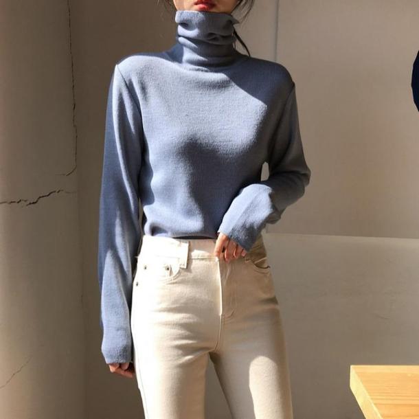 ハイネックソフトフィットニット 4067-blue_お取り寄せ40671-画像1-韓国ファッション通販POPREA［ポップリア］