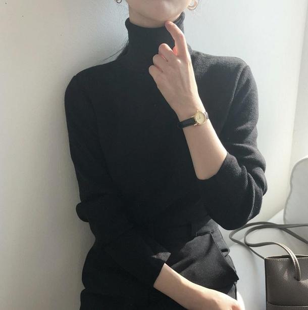 ハイネックソフトフィットニット 4067-black_お取り寄せ40672-画像2-韓国ファッション通販POPREA［ポップリア］