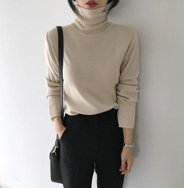 ハイネックソフトフィットニット 4067-ivory_お取り寄せ40673-画像3-韓国ファッション通販POPREA［ポップリア］