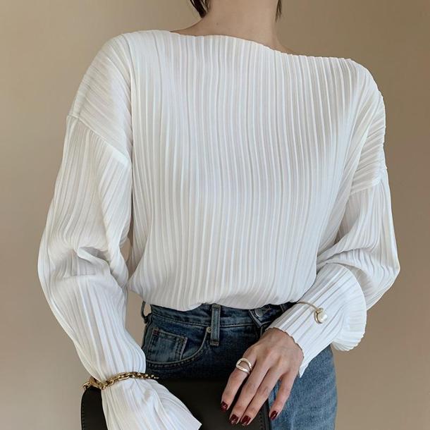 シックプリーツブラウス 4081-white_お取り寄せ40812-画像2-韓国ファッション通販POPREA［ポップリア］