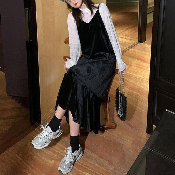 ベロアマーメイドキャミワンピ 4085-black_お取り寄せ40851-画像10-韓国ファッション通販POPREA［ポップリア］