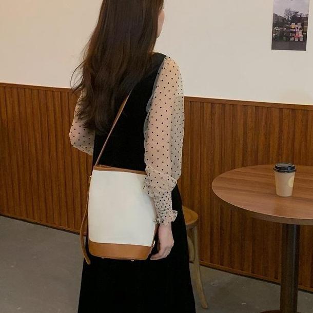 レイヤード風ドットベルベットワンピ 4099-お取り寄せ4099-画像9-韓国ファッション通販POPREA［ポップリア］