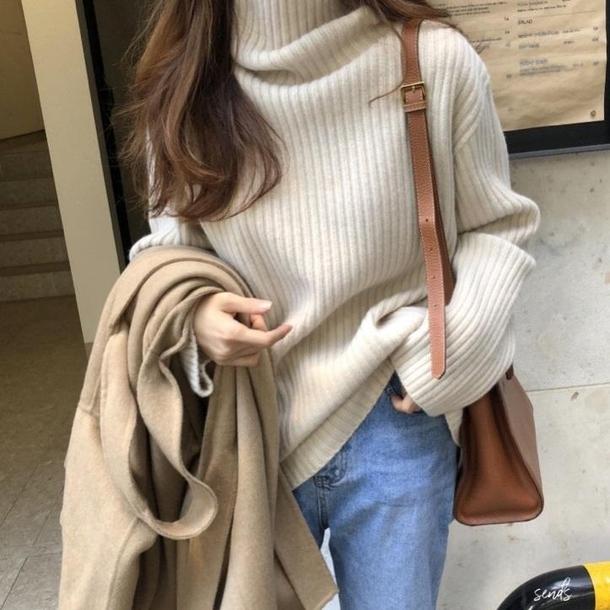 ハイネックルーズリブニット 4100-ivory_お取り寄せ41001-画像1-韓国ファッション通販POPREA［ポップリア］