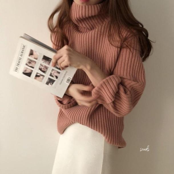 ハイネックルーズリブニット 4100-pink_お取り寄せ41003-画像3-韓国ファッション通販POPREA［ポップリア］