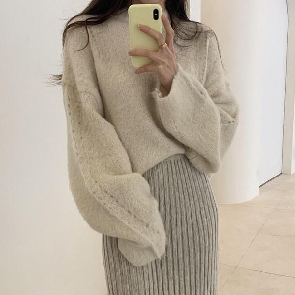 フェイクステッチウールニット 4105-ivory_お取り寄せ41052-画像2-韓国ファッション通販POPREA［ポップリア］