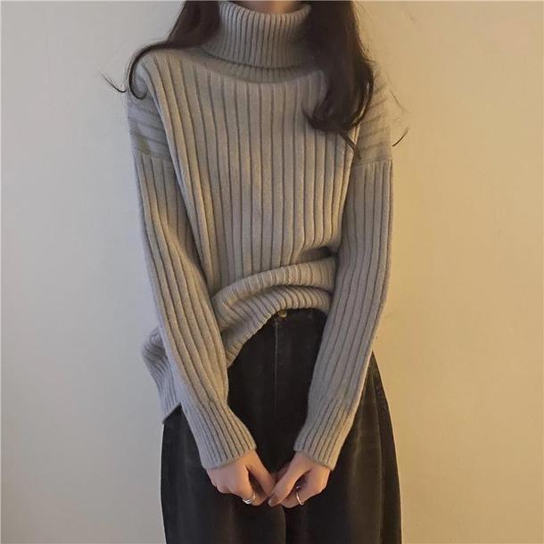 アソートハイラペルリブニット 4106-gray_お取り寄せ41062-画像2-韓国ファッション通販POPREA［ポップリア］