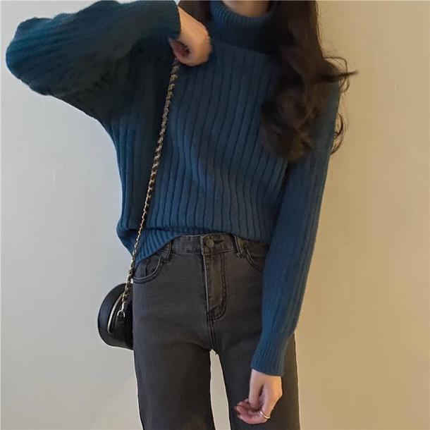 アソートハイラペルリブニット 4106-blue_お取り寄せ41063-画像3-韓国ファッション通販POPREA［ポップリア］