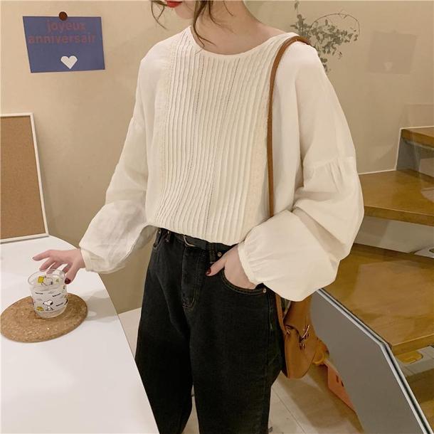 ボリュームスリーブピンタックシャツ 4111-お取り寄せ4111-画像3-韓国ファッション通販POPREA［ポップリア］