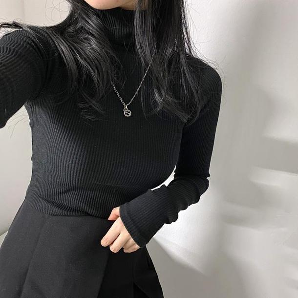 ハイネックストレッチリブニット 4113-black_お取り寄せ41133-画像3-韓国ファッション通販POPREA［ポップリア］