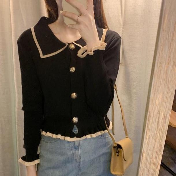 モノフリルカーディガン 4117-お取り寄せ4117-画像4-韓国ファッション通販POPREA［ポップリア］