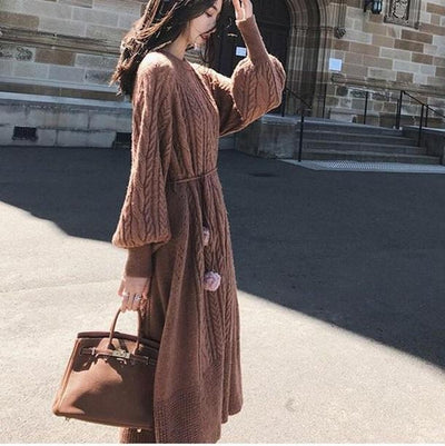 ポンポンストラップニットワンピ 4136-brown/S_お取り寄せ41364-画像2-韓国ファッション通販POPREA［ポップリア］