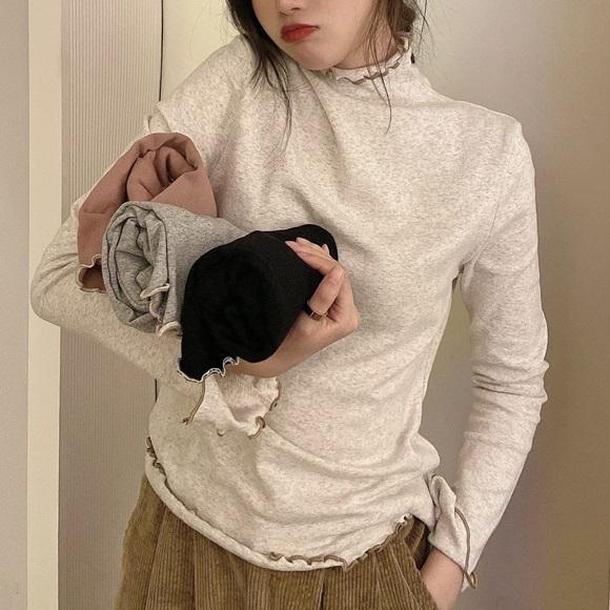 ハイネックメロートップス 4139-gray-white_お取り寄せ41391-画像1-韓国ファッション通販POPREA［ポップリア］