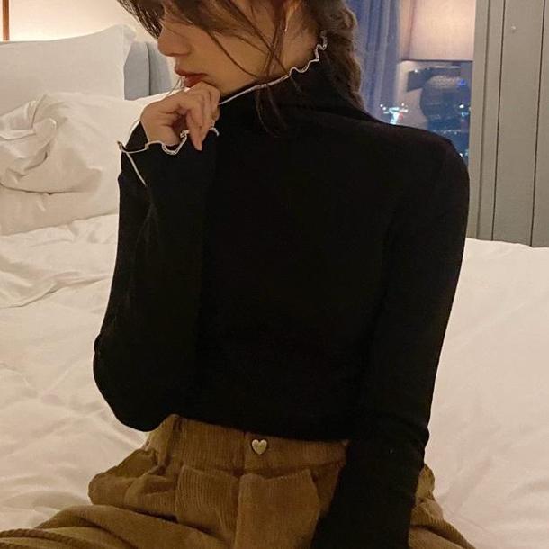 ハイネックメロートップス 4139-black_お取り寄せ41392-画像2-韓国ファッション通販POPREA［ポップリア］