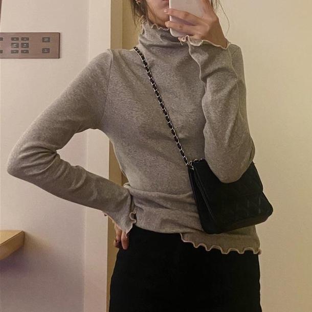 ハイネックメロートップス 4139-gray_お取り寄せ41394-画像4-韓国ファッション通販POPREA［ポップリア］