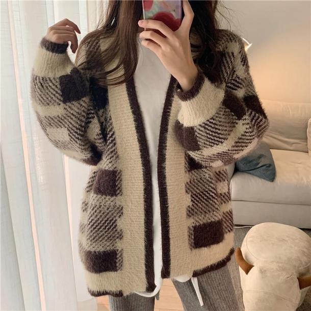 カフェラテオーバーカーディガン 4144-お取り寄せ4144-画像2-韓国ファッション通販POPREA［ポップリア］