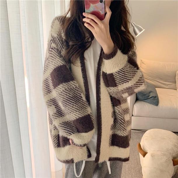 カフェラテオーバーカーディガン 4144-お取り寄せ4144-画像4-韓国ファッション通販POPREA［ポップリア］