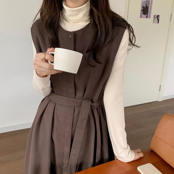 チョコラテロングワンピース 4152-お取り寄せ4152-画像2-韓国ファッション通販POPREA［ポップリア］