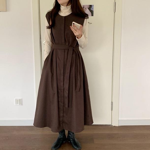 チョコラテロングワンピース 4152-お取り寄せ4152-画像1-韓国ファッション通販POPREA［ポップリア］