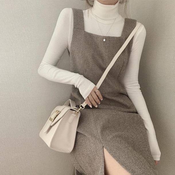 フレンチフェイクウールジャンスカ 4158-khaki_お取り寄せ41581-画像1-韓国ファッション通販POPREA［ポップリア］