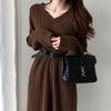 Vネックストレートニットワンピ 4166-brown_お取り寄せ41662-画像2-韓国ファッション通販POPREA［ポップリア］