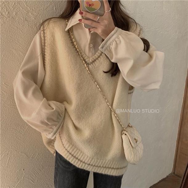 Vネックラインニット＆ルーズシャツ 4190-お取り寄せ4190-画像13-韓国ファッション通販POPREA［ポップリア］