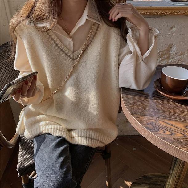 Vネックラインニット＆ルーズシャツ 4190-お取り寄せ4190-画像14-韓国ファッション通販POPREA［ポップリア］