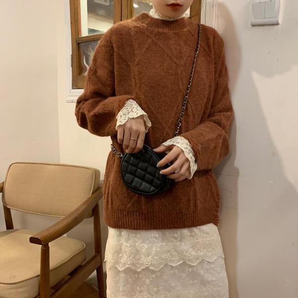 カフェカラーニット＆レースインナー 4194-お取り寄せ4194-画像10-韓国ファッション通販POPREA［ポップリア］