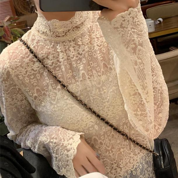 カフェカラーニット＆レースインナー 4194-お取り寄せ4194-画像2-韓国ファッション通販POPREA［ポップリア］