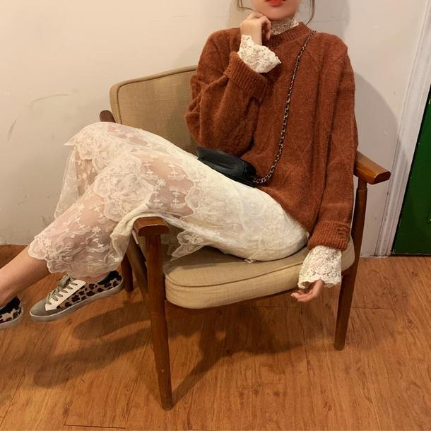 カフェカラーニット＆レースインナー 4194-お取り寄せ4194-画像4-韓国ファッション通販POPREA［ポップリア］