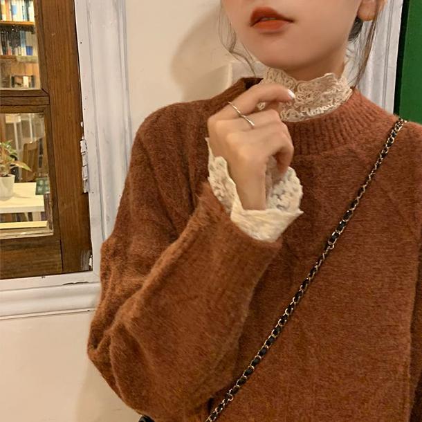 カフェカラーニット＆レースインナー 4194-お取り寄せ4194-画像6-韓国ファッション通販POPREA［ポップリア］