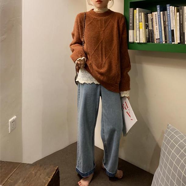 カフェカラーニット＆レースインナー 4194-お取り寄せ4194-画像8-韓国ファッション通販POPREA［ポップリア］