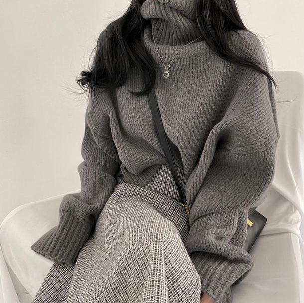 タートルネックプルオーバーニット 4199-gray_お取り寄せ41992-画像2-韓国ファッション通販POPREA［ポップリア］