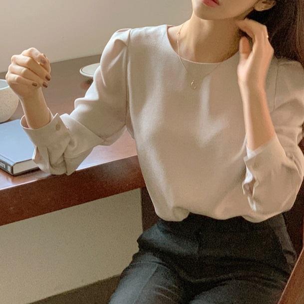 シンプルパフスリーブブラウス 4204-お取り寄せ4204-画像3-韓国ファッション通販POPREA［ポップリア］